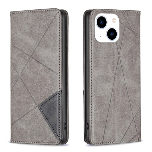 For iPhone 15 Rhombus Texture Magnetic Leather Phone Case(Grey) - iPhone 15 Cases by buy2fix | Online Shopping UK | buy2fix
