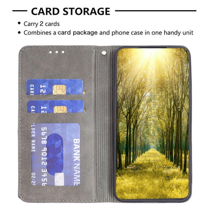 For iPhone 15 Rhombus Texture Magnetic Leather Phone Case(Grey) - iPhone 15 Cases by buy2fix | Online Shopping UK | buy2fix