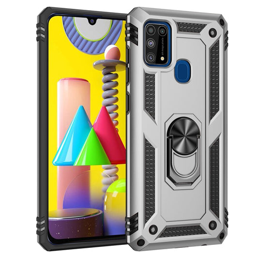 For Samsung Galaxy M31 Shockproof TPU + PC Protective Case with 360 Degree Rotating Holder(Silver) by buy2fix