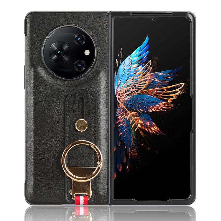 For Tecno Phantom V Fold Wristband Leather Back Phone Case(Black) by buy2fix