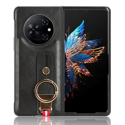 For Tecno Phantom V Fold Wristband Leather Back Phone Case(Black) by buy2fix