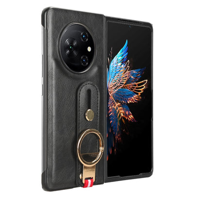 For Tecno Phantom V Fold Wristband Leather Back Phone Case(Black) by buy2fix