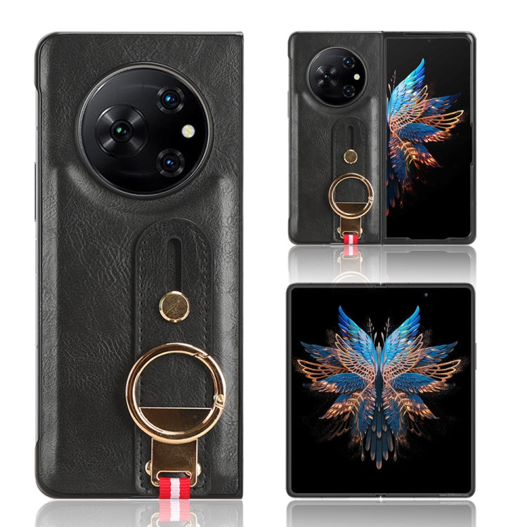 For Tecno Phantom V Fold Wristband Leather Back Phone Case(Black) by buy2fix