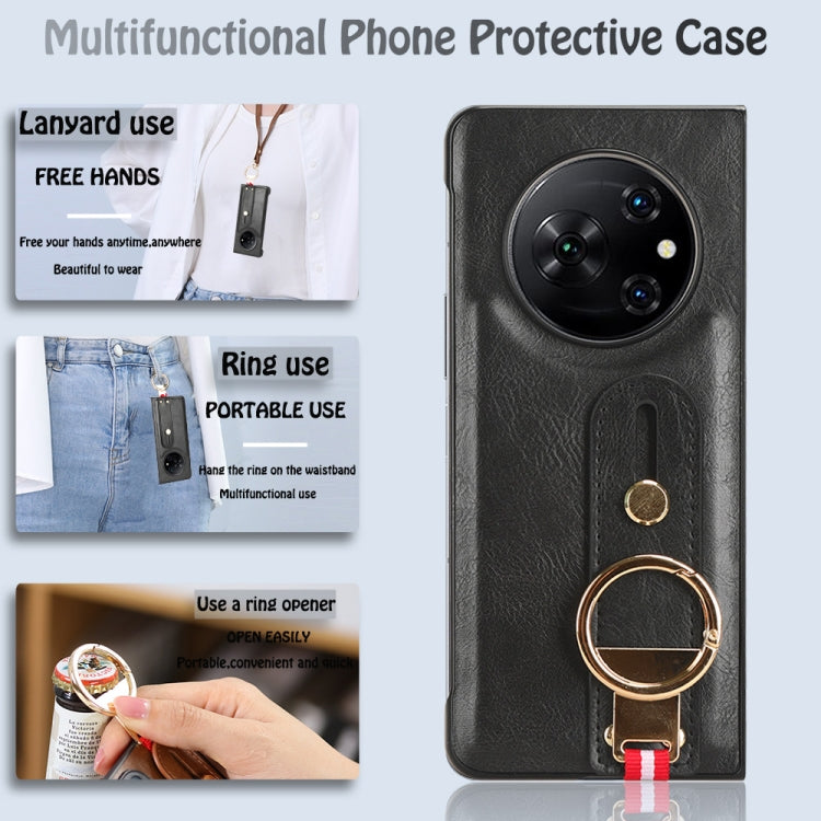 For Tecno Phantom V Fold Wristband Leather Back Phone Case(Black) by buy2fix