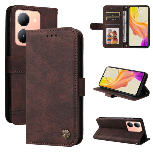 For vivo Y36 4G / 5G Foreign Skin Feel Life Tree Metal Button Leather Phone Case(Brown) - vivo Cases by buy2fix | Online Shopping UK | buy2fix