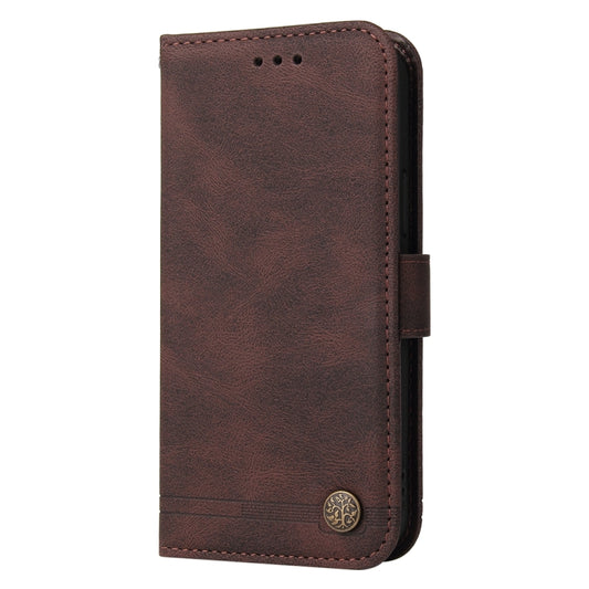For vivo Y36 4G / 5G Foreign Skin Feel Life Tree Metal Button Leather Phone Case(Brown) - vivo Cases by buy2fix | Online Shopping UK | buy2fix