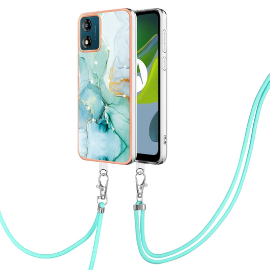 For Motorola Moto E13 Electroplating Marble Dual-side IMD Phone Case with Lanyard(Green 003) - Motorola Cases by buy2fix | Online Shopping UK | buy2fix