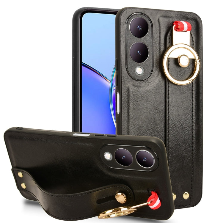 For vivo Y17s 4G Wristband Leather Back Phone Case(Black) - vivo Cases by buy2fix | Online Shopping UK | buy2fix