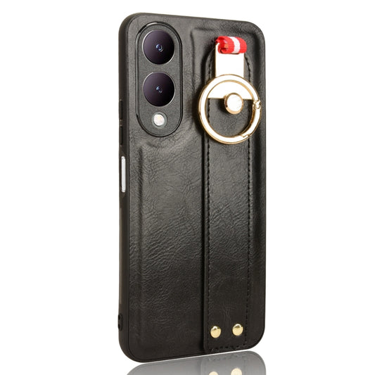 For vivo Y17s 4G Wristband Leather Back Phone Case(Black) - vivo Cases by buy2fix | Online Shopping UK | buy2fix