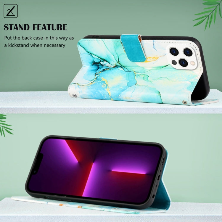 For iPhone 15 Pro Max PT003 Marble Pattern Flip Leather Phone Case(Green) - More iPhone Cases by buy2fix | Online Shopping UK | buy2fix