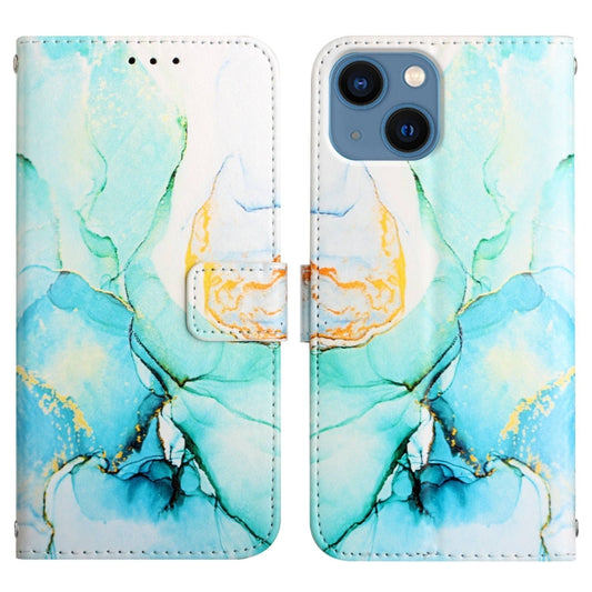 For iPhone 15 Plus PT003 Marble Pattern Flip Leather Phone Case(Green) - More iPhone Cases by buy2fix | Online Shopping UK | buy2fix