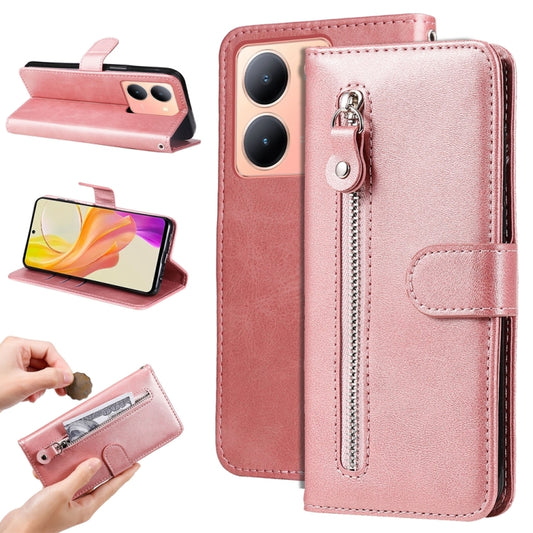 For vivo Y36 4G / 5G Global Fashion Calf Texture Zipper Leather Phone Case(Rose Gold) - vivo Cases by buy2fix | Online Shopping UK | buy2fix