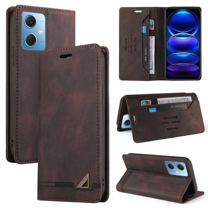 For Xiaomi Redmi Note 12 India/Poco X5 Skin Feel Anti-theft Brush Horizontal Flip Leather Case with Holder(Brown) by buy2fix