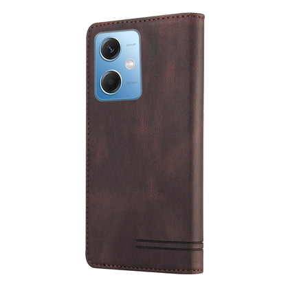 For Xiaomi Redmi Note 12 India/Poco X5 Skin Feel Anti-theft Brush Horizontal Flip Leather Case with Holder(Brown) by buy2fix