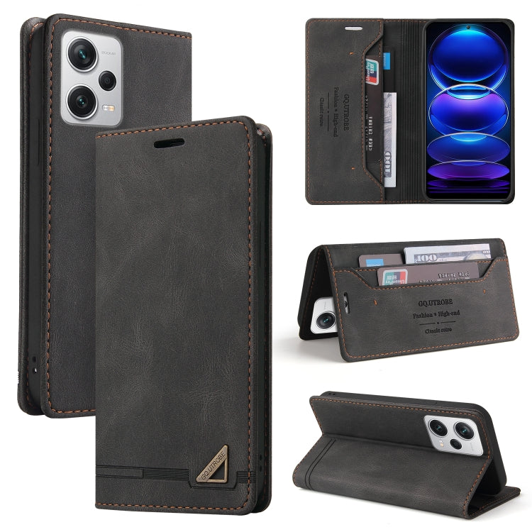 For Xiaomi Redmi Note 12 Pro+ India Skin Feel Anti-theft Brush Horizontal Flip Leather Case with Holder(Black) by buy2fix