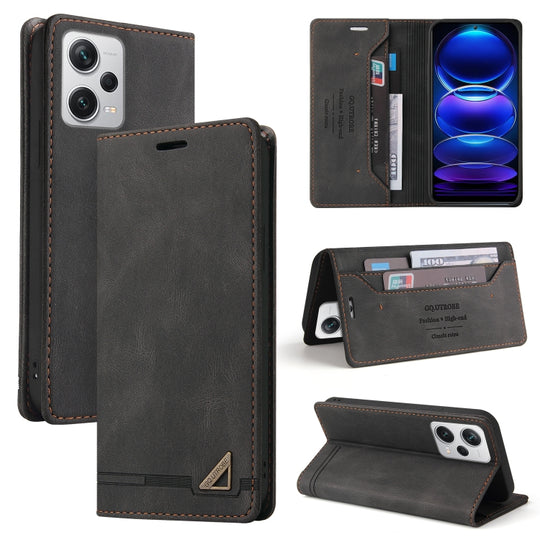 Pour Xiaomi Redmi Note 12 Pro + India GQUTROBE Skin Feel Brosse antivol Étui en cuir à rabat horizontal avec support (noir)