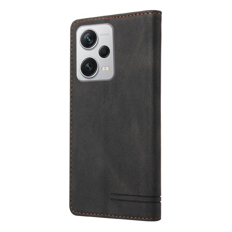 For Xiaomi Redmi Note 12 Pro+ India Skin Feel Anti-theft Brush Horizontal Flip Leather Case with Holder(Black) by buy2fix