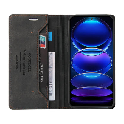 For Xiaomi Redmi Note 12 Pro+ India Skin Feel Anti-theft Brush Horizontal Flip Leather Case with Holder(Black) by buy2fix