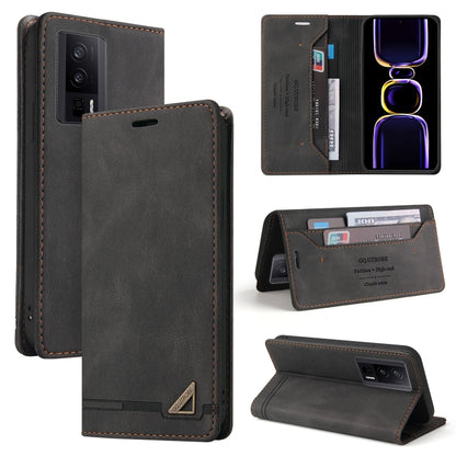 For Xiaomi Poco F5 Pro/Redmi K60/K60 Pro Skin Feel Anti-theft Brush Horizontal Flip Leather Case with Holder(Black) - Xiaomi Cases by buy2fix | Online Shopping UK | buy2fix