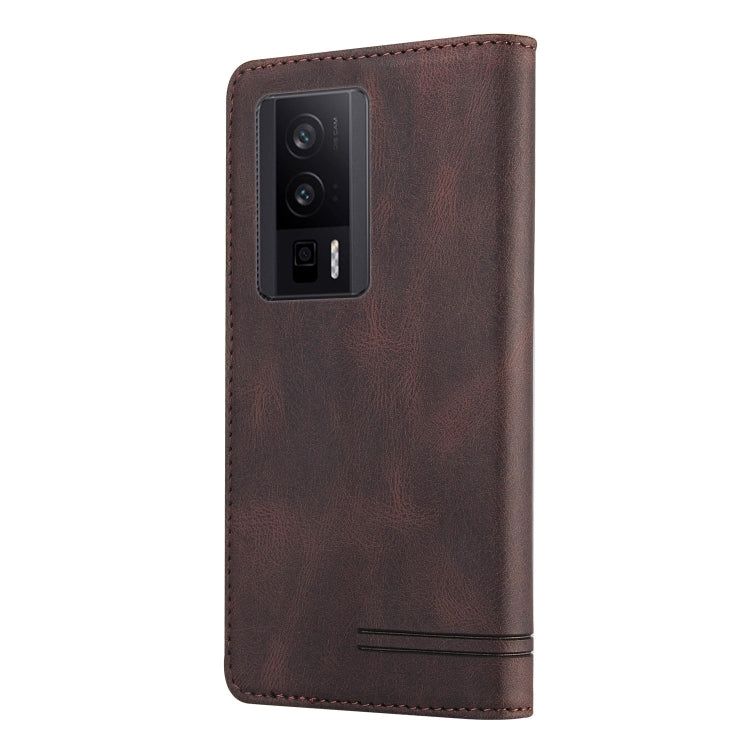 For Xiaomi Poco F5 Pro/Redmi K60/K60 Pro Skin Feel Anti-theft Brush Horizontal Flip Leather Case with Holder(Brown) - Xiaomi Cases by buy2fix | Online Shopping UK | buy2fix