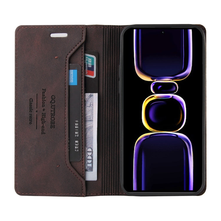 For Xiaomi Poco F5 Pro/Redmi K60/K60 Pro Skin Feel Anti-theft Brush Horizontal Flip Leather Case with Holder(Brown) - Xiaomi Cases by buy2fix | Online Shopping UK | buy2fix