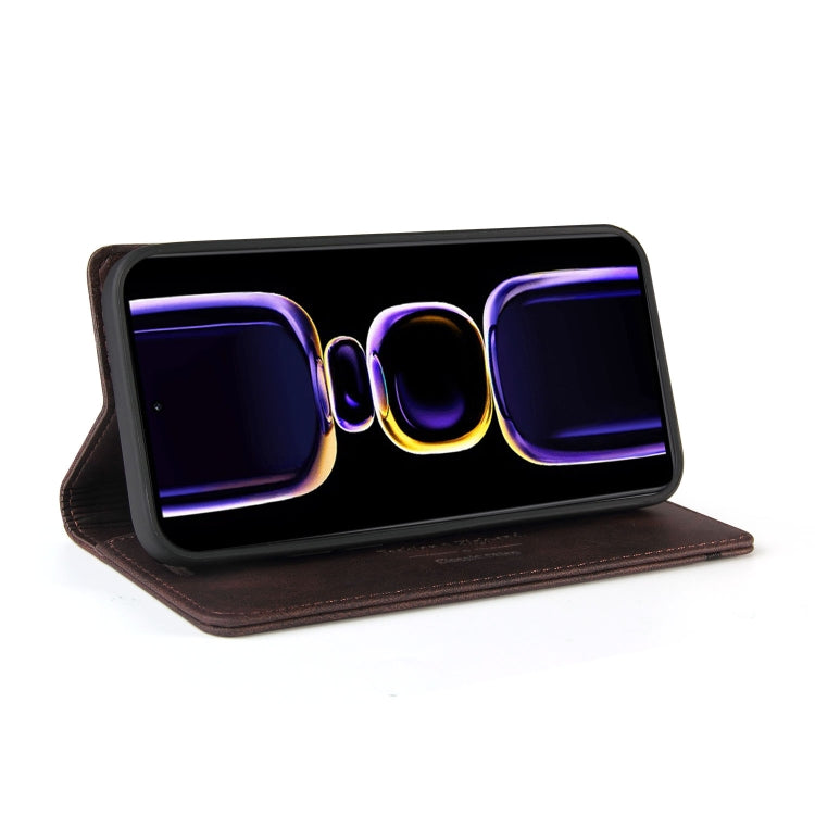 For Xiaomi Poco F5 Pro/Redmi K60/K60 Pro Skin Feel Anti-theft Brush Horizontal Flip Leather Case with Holder(Brown) - Xiaomi Cases by buy2fix | Online Shopping UK | buy2fix