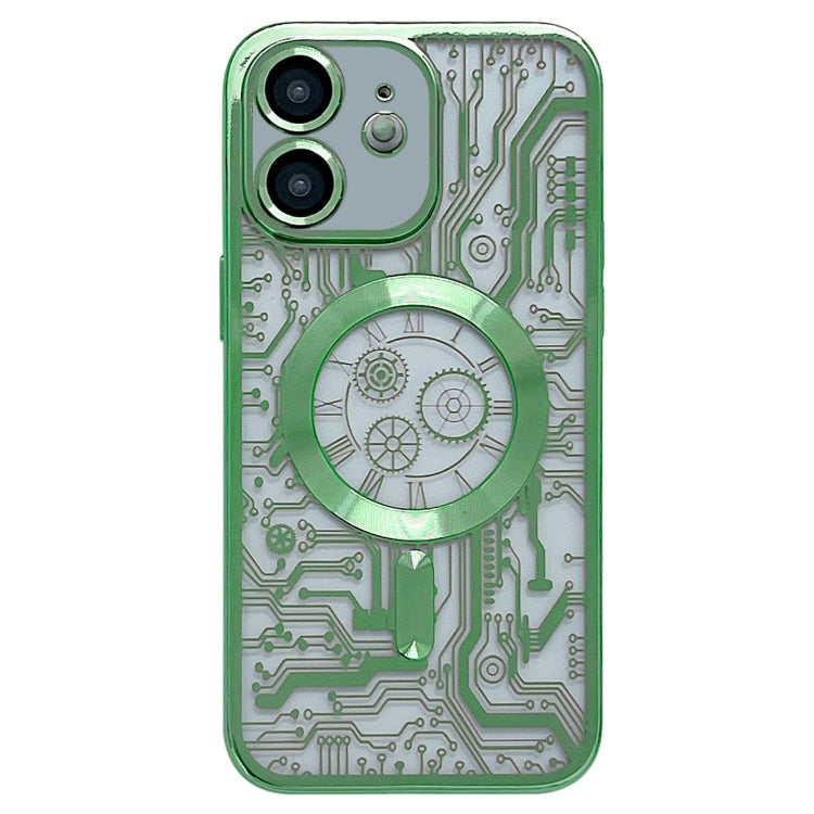 For iPhone 11 Electroplated Circuit Board Pattern MagSafe Phone Case(Green) by buy2fix