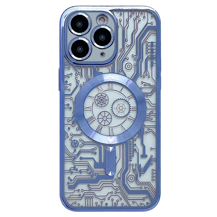 For iPhone 11 Pro Max Electroplated Circuit Board Pattern MagSafe Phone Case(Sierra Blue) - iPhone 11 Pro Max Cases by buy2fix | Online Shopping UK | buy2fix