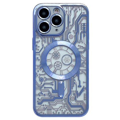 For iPhone 11 Pro Max Electroplated Circuit Board Pattern MagSafe Phone Case(Sierra Blue) - iPhone 11 Pro Max Cases by buy2fix | Online Shopping UK | buy2fix