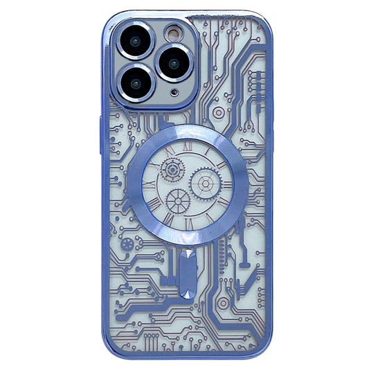 For iPhone 11 Pro Max Electroplated Circuit Board Pattern MagSafe Phone Case(Sierra Blue) - iPhone 11 Pro Max Cases by buy2fix | Online Shopping UK | buy2fix