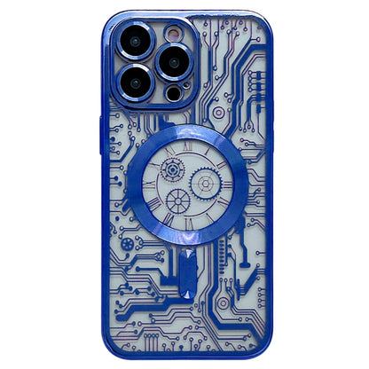 For iPhone 12 Pro Max Electroplated Circuit Board Pattern MagSafe Phone Case(Dark Blue) - iPhone 12 Pro Max Cases by buy2fix | Online Shopping UK | buy2fix