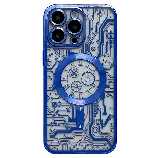 For iPhone 12 Pro Max Electroplated Circuit Board Pattern MagSafe Phone Case(Dark Blue) - iPhone 12 Pro Max Cases by buy2fix | Online Shopping UK | buy2fix