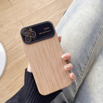 For iPhone 12 Pro Wood Grain TPU Phone Case with Lens Film(Khaki) by buy2fix