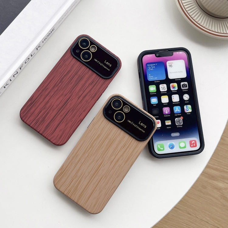 For iPhone 12 Pro Wood Grain TPU Phone Case with Lens Film(Khaki) by buy2fix