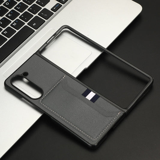 For Samsung Galaxy Z Fold5 Litchi Texture Card Slots Back Cover Phone Case(Grey) - Galaxy Z Fold5 Cases by buy2fix | Online Shopping UK | buy2fix