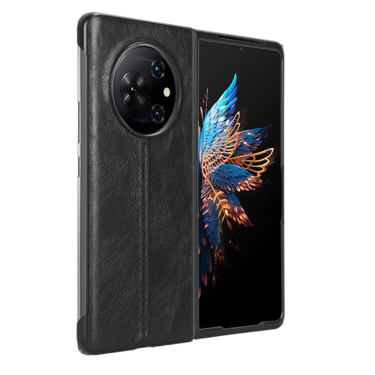For Tecno Phantom V Fold Cow Pattern Sewing Back Cover Phone Case(Black) by buy2fix