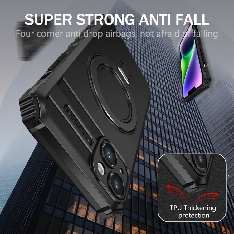 For iPhone 15 MagSafe Magnetic Holder Phone Case(Black) - iPhone 15 Cases by buy2fix | Online Shopping UK | buy2fix