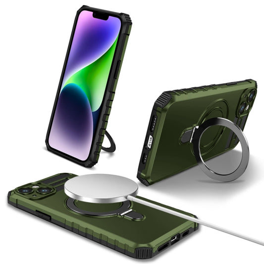 For iPhone 15 MagSafe Magnetic Holder Phone Case(Green) - iPhone 15 Cases by buy2fix | Online Shopping UK | buy2fix