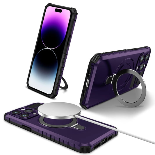 For iPhone 15 Pro MagSafe Magnetic Holder Phone Case(Purple) - iPhone 15 Pro Cases by buy2fix | Online Shopping UK | buy2fix
