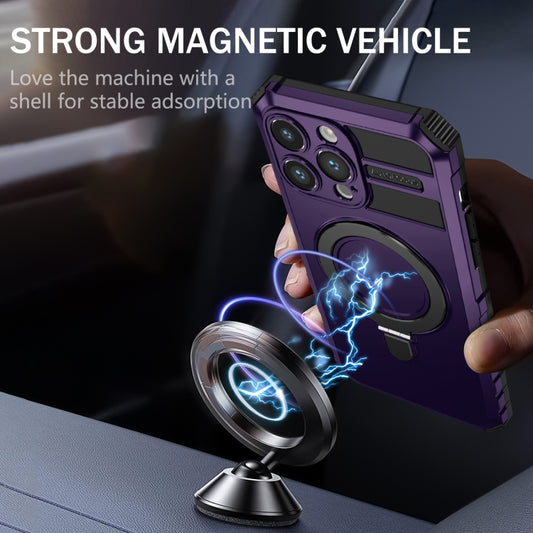 For iPhone 15 Pro MagSafe Magnetic Holder Phone Case(Purple) - iPhone 15 Pro Cases by buy2fix | Online Shopping UK | buy2fix