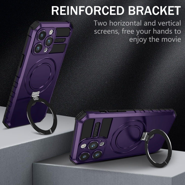 For iPhone 15 Pro MagSafe Magnetic Holder Phone Case(Purple) - iPhone 15 Pro Cases by buy2fix | Online Shopping UK | buy2fix