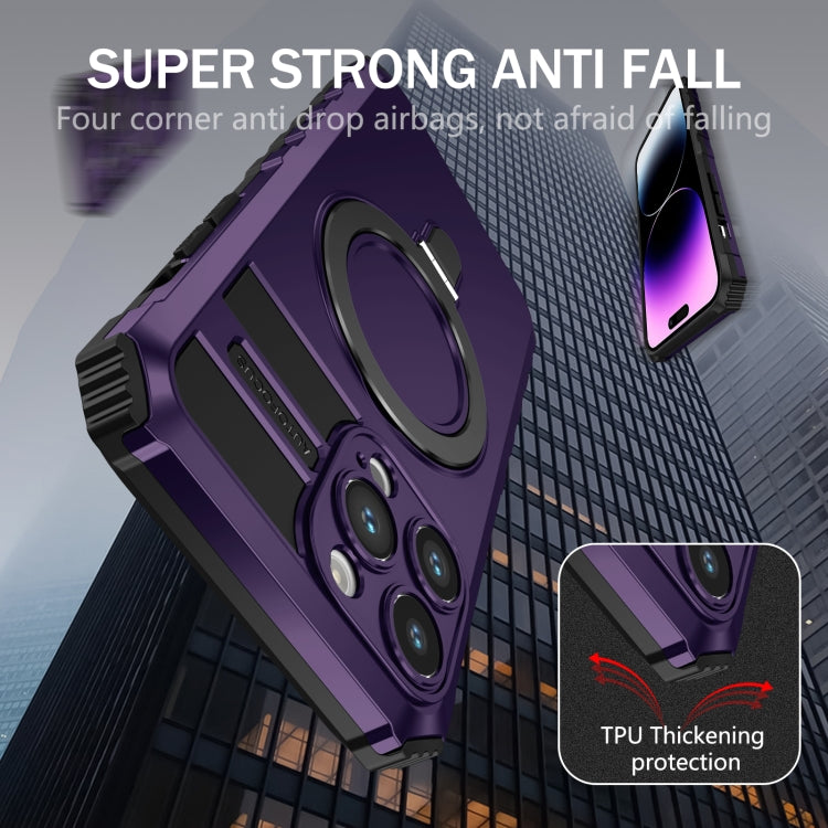 For iPhone 15 Pro MagSafe Magnetic Holder Phone Case(Purple) - iPhone 15 Pro Cases by buy2fix | Online Shopping UK | buy2fix