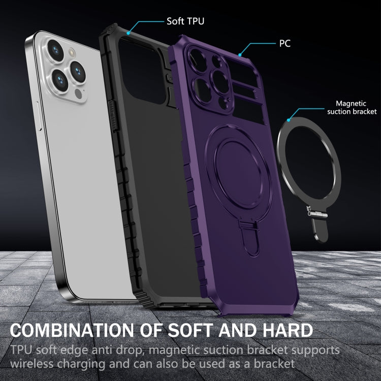 For iPhone 15 Pro MagSafe Magnetic Holder Phone Case(Purple) - iPhone 15 Pro Cases by buy2fix | Online Shopping UK | buy2fix