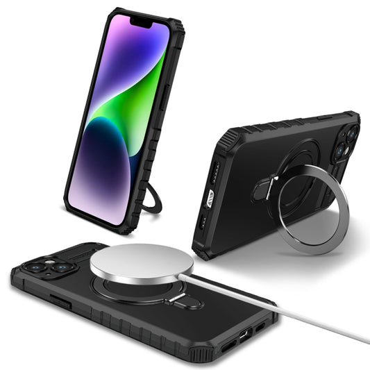For iPhone 14 MagSafe Magnetic Holder Phone Case(Black) - iPhone 14 Cases by buy2fix | Online Shopping UK | buy2fix