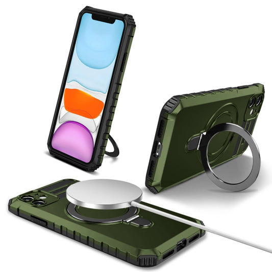 For iPhone 11 MagSafe Magnetic Holder Phone Case(Green) - iPhone 11 Cases by buy2fix | Online Shopping UK | buy2fix