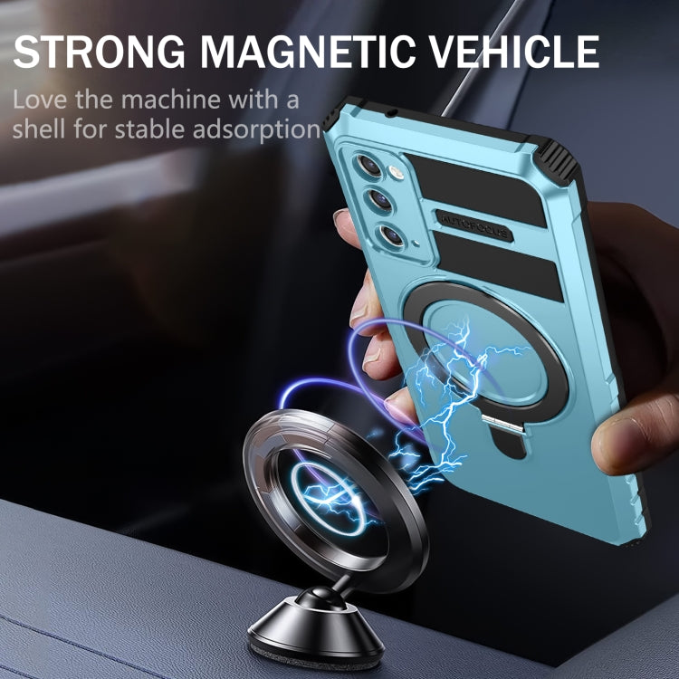 For Samsung Galaxy S20 FE MagSafe Magnetic Holder Phone Case(Light Blue) by buy2fix