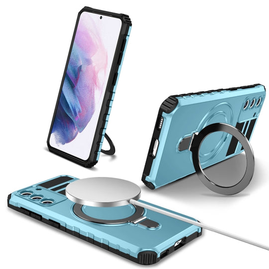 For Samsung Galaxy S21 5G MagSafe Magnetic Holder Phone Case(Light Blue)