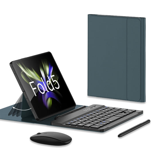 For Samsung Galaxy Z Fold5 GKK Gear Adjustment Bluetooth Keyboard + Pen + Mouse + Case Set(Green)