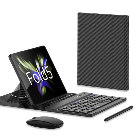 For Samsung Galaxy Z Fold5 GKK Gear Adjustment Bluetooth Keyboard + Pen + Mouse + Case Set(Carbon Fibre)