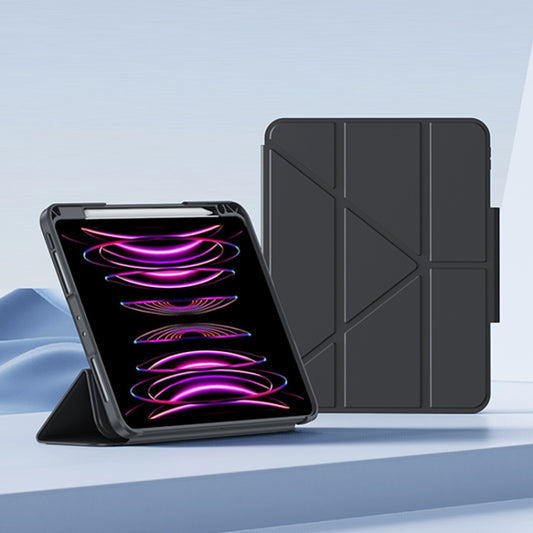 For iPad Pro 12.9 2022 / 2021 / 2020 / 2018 Deformation Buckle Leather Smart Tablet Case(Black) - iPad Pro 12.9 (2020) Cases by buy2fix | Online Shopping UK | buy2fix